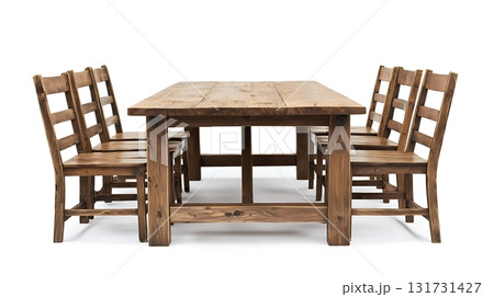 A wooden dining table with six chairs around it A wooden dining table with six chairs around it 131731427