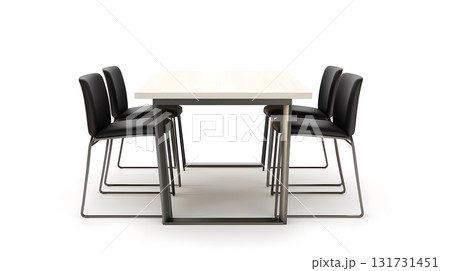 A wooden table with six black chairs around it 131731451
