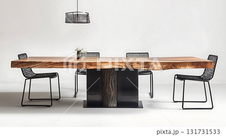A wooden dining table with four chairs around it 131731533