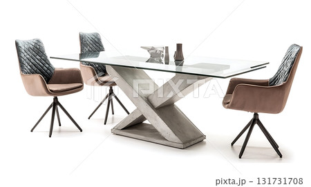 A glass table with a chair on each side of it A glass table with a chair on each side of it 131731708