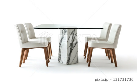 A white marble table with four chairs around it 131731736