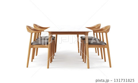A wooden dining table with six chairs around it A wooden dining table with six chairs around it 131731825
