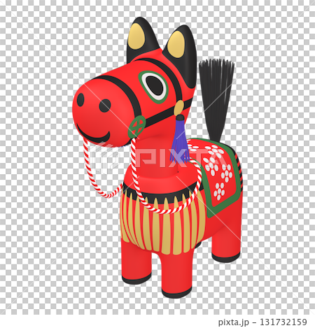 十二生肖插畫素材：馬年，馬搖頭娃娃（1_3）紅色 131732159