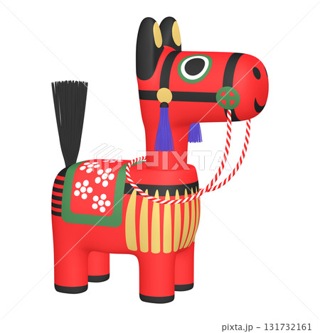 干支のイラスト素材　午年　馬の首振り人形（1_5）　赤　 131732161