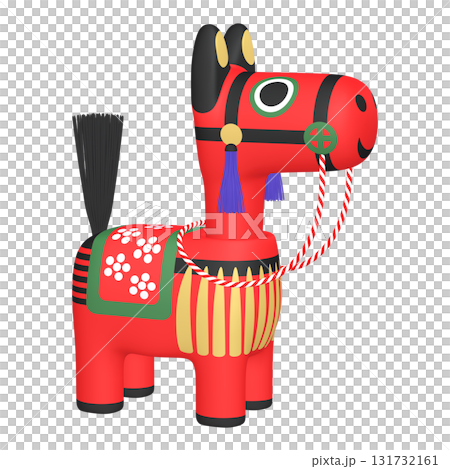 干支のイラスト素材　午年　馬の首振り人形（1_5）　赤　 131732161