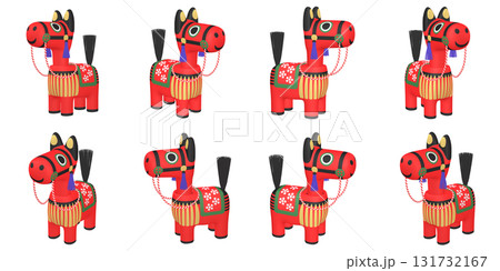 干支のイラスト素材 午年 馬の首振り人形(1) 赤 カット八点セット 干支のイラスト素材 午年 馬の首振り人形(1) 赤 カット八点セット 131732167