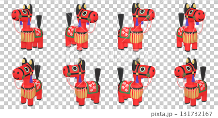 干支のイラスト素材 午年 馬の首振り人形(1) 赤 カット八点セット 干支のイラスト素材 午年 馬の首振り人形(1) 赤 カット八点セット 131732167