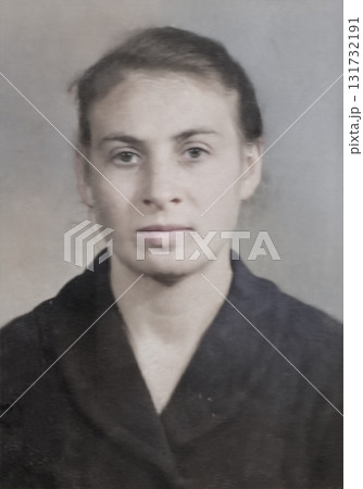 Vintage portrait of a serious young woman. Retro photograph, 1960. Vintage portrait of a serious young woman. Retro photograph, 1960. 131732191