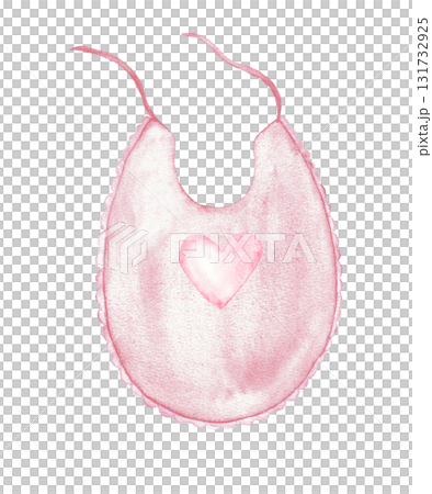 Cute pink baby bib with heart design for baby shower and newborn gift ideas. Hand drawn watercolor illustartion for gender reveal party, birthday, baptism, boy or girl party. For invitation, card Cute pink baby bib with heart design for baby shower and newborn gift ideas. Hand drawn watercolor illustartion for gender reveal party, birthday, baptism, boy or girl party. For invitation, card 131732925