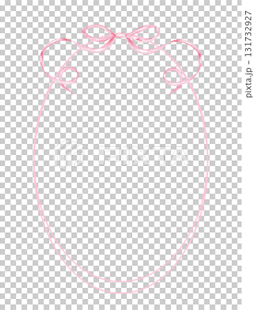 Elegant pink oval frame with bow for romantic and festive designs. Watercolor template for gender reveal party, baby shower, birthday, baptism, boy or girl party, wedding. Hand drawn. Isolated 131732927