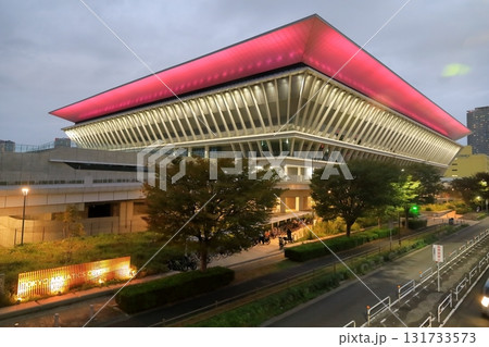 ライトアップされた東京アクアティクスセンター(東京都江東区) ライトアップされた東京アクアティクスセンター(東京都江東区) 131733573