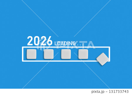 2026 Loading text on light blue backdrop. Ideal for business planning, financial trends, and future economic concepts. 131733743