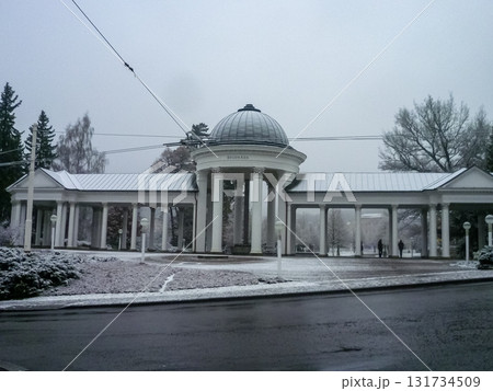 The colonnade of the cold mineral springs of Caroline and Rudolf. The center of the famous small West Bohemian spa town of Marianske Lazne, Marienbad. Western Bohemia. The colonnade of the cold mineral springs of Caroline and Rudolf. The center of the famous small West Bohemian spa town of Marianske Lazne, Marienbad. Western Bohemia. 131734509
