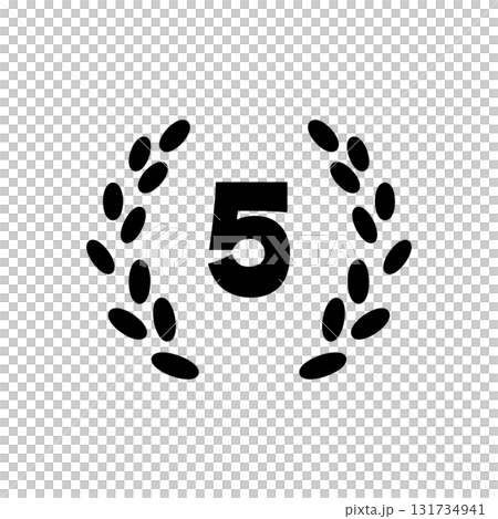 圖標插圖為月桂花環和代表第五名和最高排名的數字 131734941