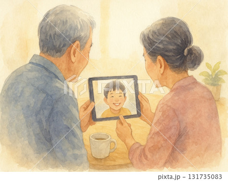 ぬくもりをつなぐビデオ通話の朝 131735083