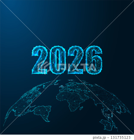 2026 glowing over digital Earth globe, tech global future innovation vector illustration 2026 glowing over digital Earth globe, tech global future innovation vector illustration 131735123