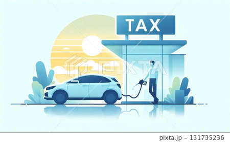 【ガソリン税】暫定税率と二重課税のイメージ_高騰する燃料費をイメージしたイラスト/サナエノミクス 131735236