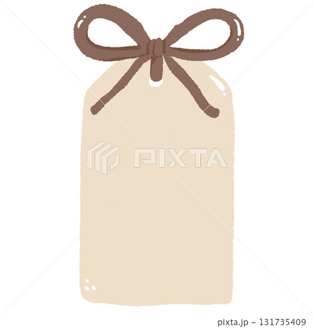 Blank Gift Tag Illustration with Ribbon Bow Hand Drawn Label Cozy Autumn Stationery Design Perfect for Fall Cards and Crafts 131735409