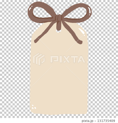 Blank Gift Tag Illustration with Ribbon Bow Hand Drawn Label Cozy Autumn Stationery Design Perfect for Fall Cards and Crafts 131735409