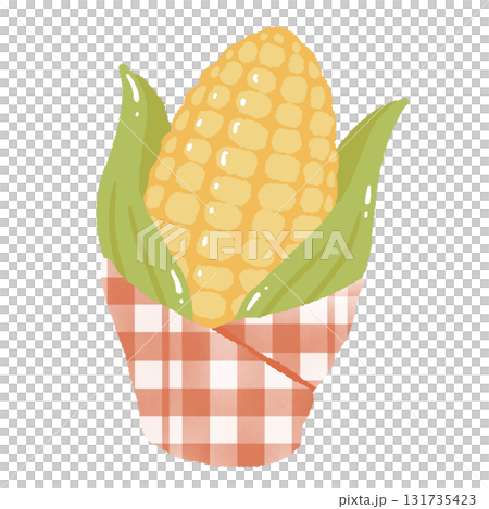 Corn on the Cob Illustration Wrapped in Gingham Cloth Cozy Autumn Harvest Vegetable Hand Drawn Thanksgiving Farm Food Art 131735423