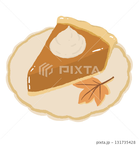 Pumpkin Pie Slice Illustration with Whipped Cream Cozy Fall Dessert Hand Drawn Thanksgiving Sweet Treat Autumn Bakery Food Art 131735428