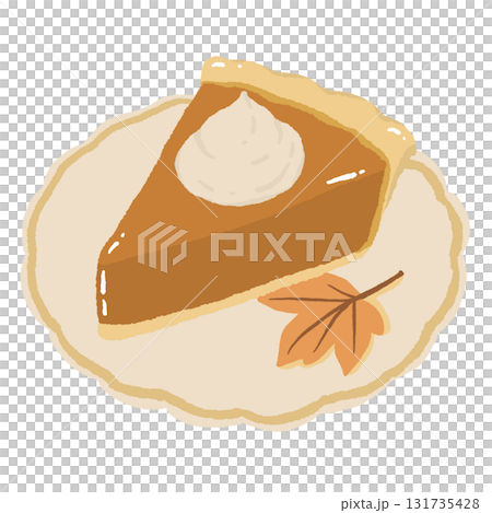 Pumpkin Pie Slice Illustration with Whipped Cream Cozy Fall Dessert Hand Drawn Thanksgiving Sweet Treat Autumn Bakery Food Art 131735428