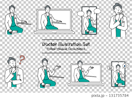 Stock Illustration: Illustration set of a doctor conducting an online consultation Stock Illustration: Illustration set of a doctor conducting an online consultation 131735784