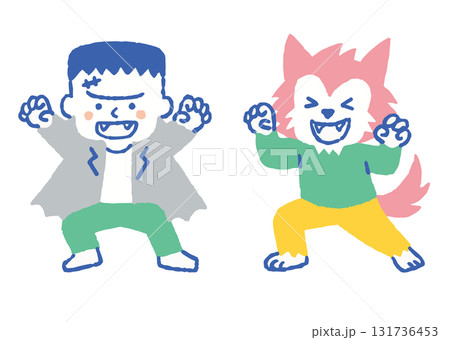 ハロウィンのフランケンシュタインと狼男_色 131736453