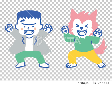 萬聖節科學怪人和狼人_顏色 萬聖節科學怪人和狼人_顏色 131736453