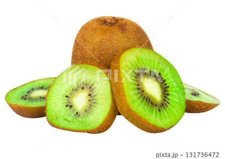 Half sliced kiwi fruit isolated on white background 131736472