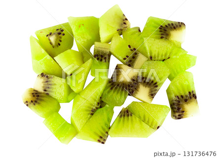 Diced kiwi fruit cubes isolated on white background 131736476