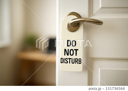AI generated photo of do not disturb sign on home office door representing focus productivity work life balance and personal boundaries with calm atmosphere and minimal style 131736568