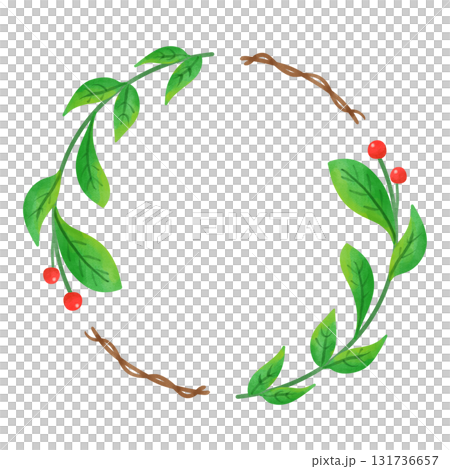 Watercolor botanical frame of green leaves and red berries Watercolor botanical frame of green leaves and red berries 131736657