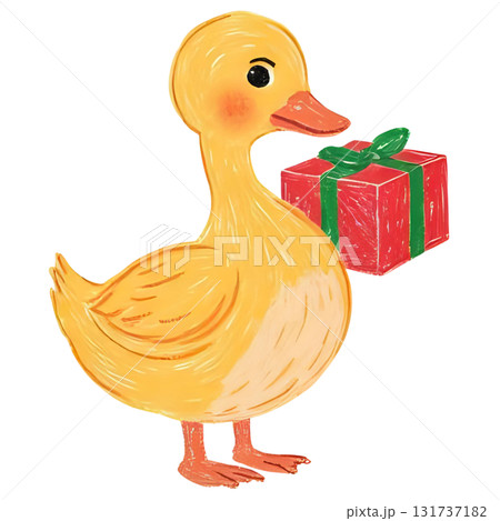 ひよこがクリスマスプレゼントを持っている 131737182