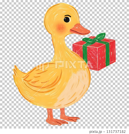 ひよこがクリスマスプレゼントを持っている 131737182