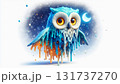 The blue owl melts like a drop of paint under the moonlight and the night sky, filled with sparkling stars 131737270