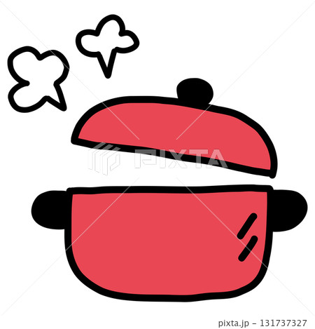 手描きのシンプルでかわいい赤い両手鍋のイラスト 131737327