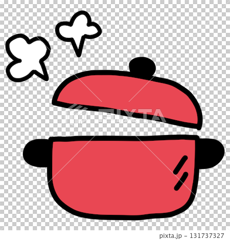手描きのシンプルでかわいい赤い両手鍋のイラスト 131737327