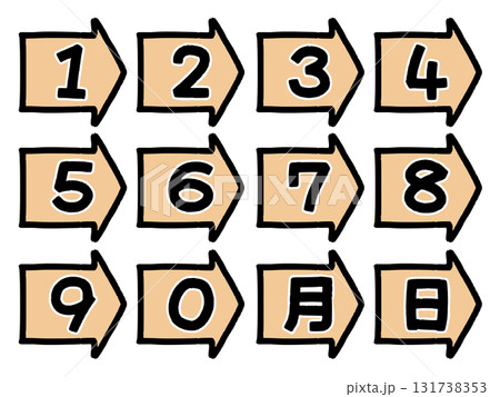 カレンダーに使える手描き風数字の吹き出し　矢印　橙 131738353
