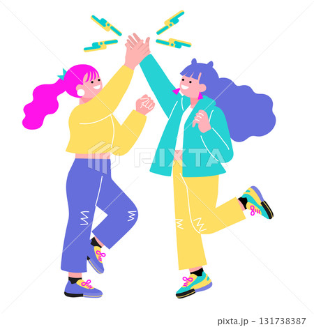 ハイタッチをする人々のポップなカラーのイラスト ハイタッチをする人々のポップなカラーのイラスト 131738387