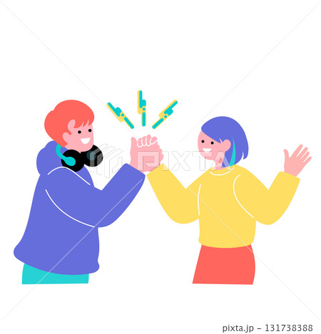 ポップでカラフルなZ世代の若者　スマートフォンを持つ人々のイラスト 131738388