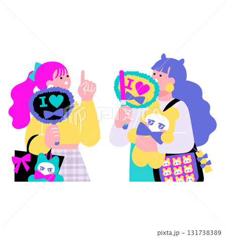 ポップでカラフルな若者　推し活をする女性のイラスト 131738389