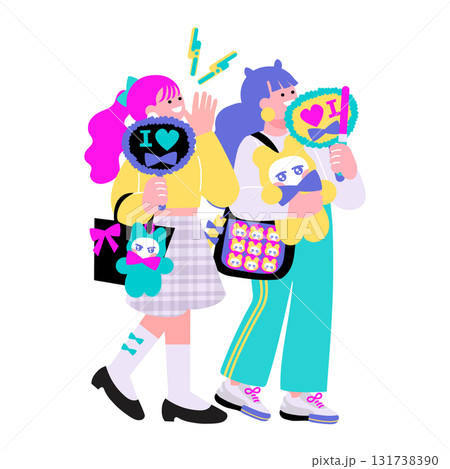 ポップでカラフルな若者 推し活をする女性のイラスト ポップでカラフルな若者 推し活をする女性のイラスト 131738390