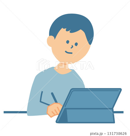 タブレットを使って学習する子供のイラスト タブレットを使って学習する子供のイラスト 131738626