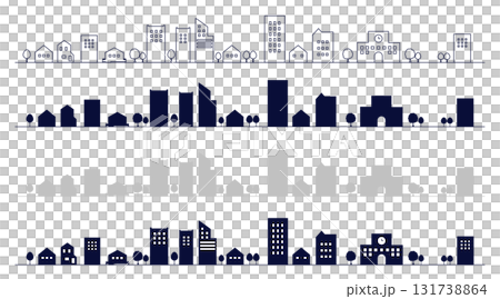 一組簡單的城市景觀剪影插圖、背景插圖、線條圖 131738864