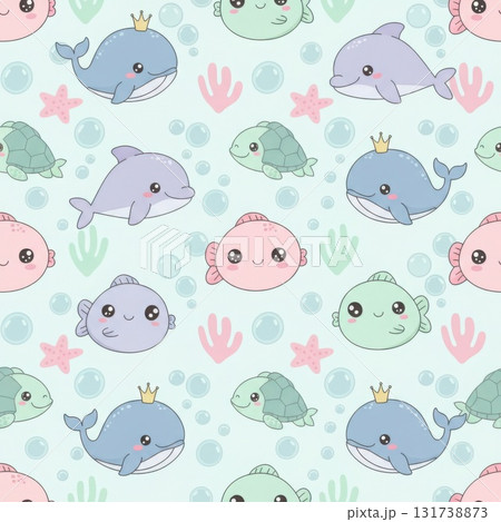 Cute ocean animals seamless pattern in pastel colors background design 131738873