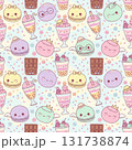 Cute pastel dessert pattern with macarons boba drinks and chocolate 131738874