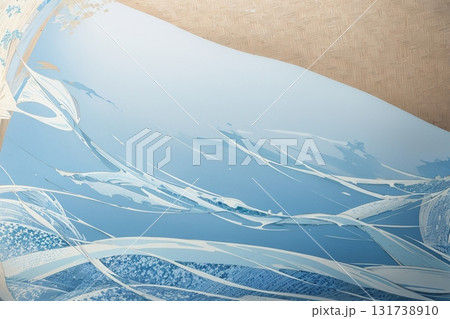 清涼感のある青と白の流線模様 和風の抽象背景素材 131738910