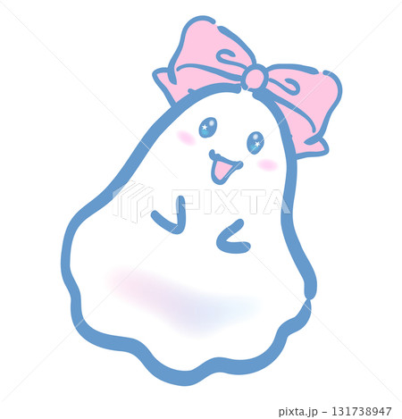 かわいいオバケのキャラクターデザイン「リボンを付けた白色のオバケ」 131738947