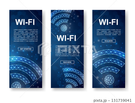 Set of Wi-Fi vertical banners. Internet zone low poly symbols for vertical advertising banners template. Connection design illustration 131739041
